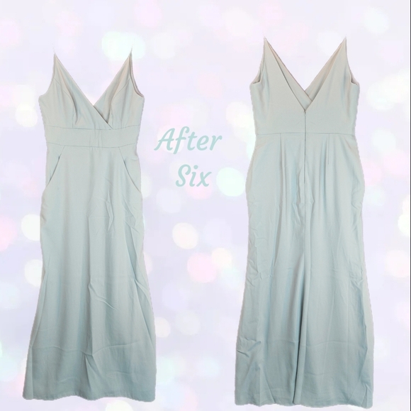 After Six Maxi Dress Womens Sz 10 Willow Green Crepe Pockets Cross Over Front - Picture 1 of 13
